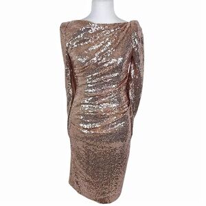 TALBOT RUNHOF Draped Cape-Sleeve Sequined Sheath Cocktail Dress Women's Size 6